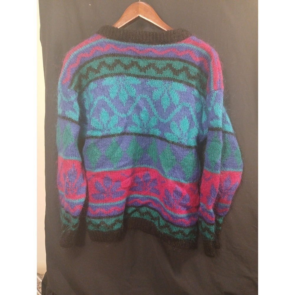 Gallagher Sweater Large Crew Neck Striped Vintage 1990s Retro Mohair Blend Ski - Picture 2 of 8